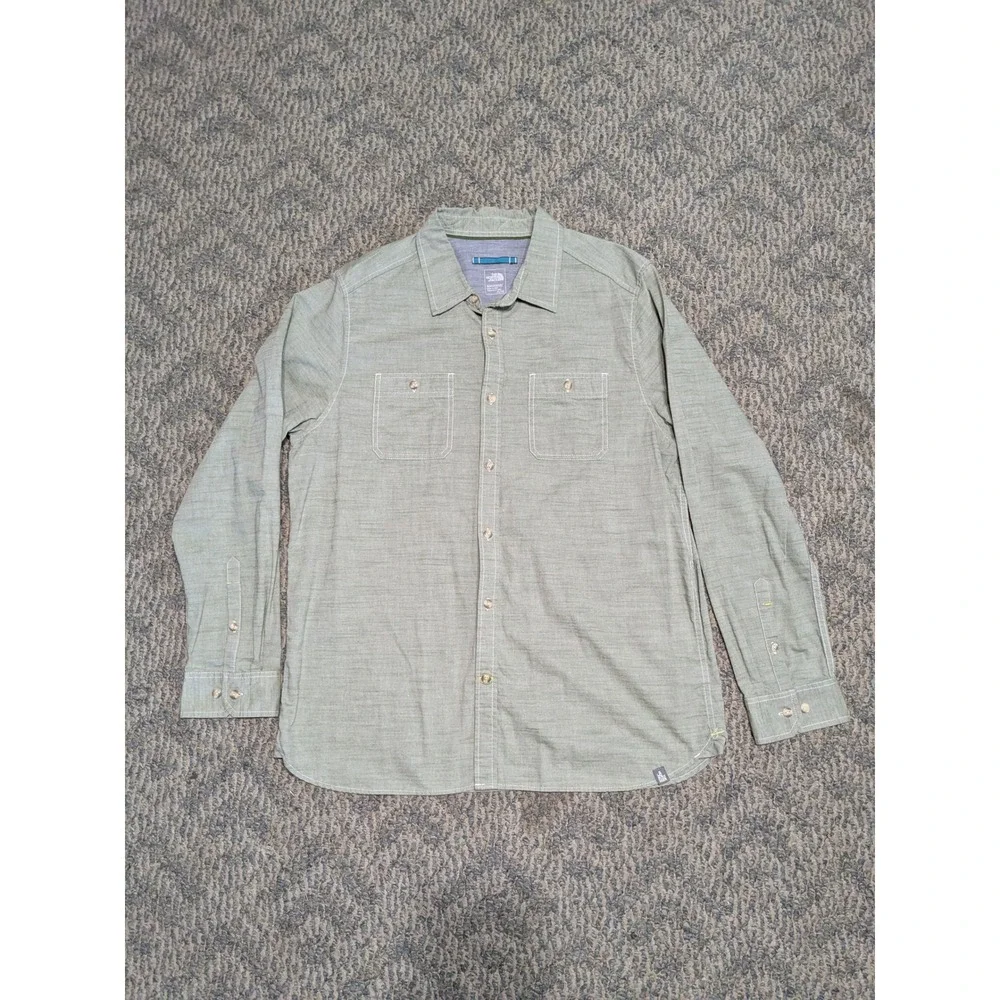 The North Face Mens XL Long Sleeve Button Down Shirt Sage Green Heathered Pocket - Picture 1 of 6